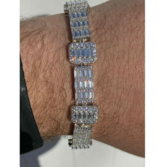 Harlembling 925 Silver Diamond Baguette Bracelet